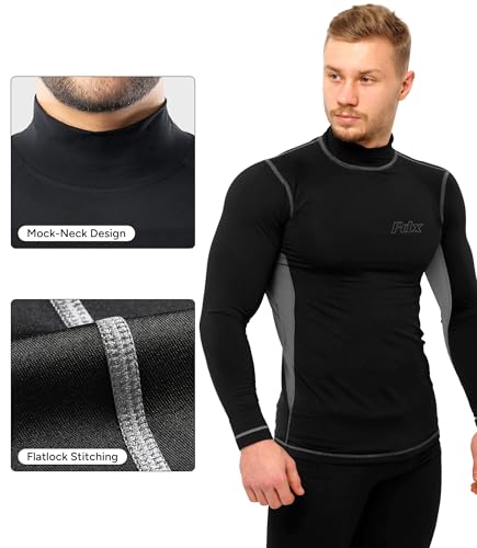 FDX Men's Super Thermal Compression Armour Base Layer Long Sleeve Cold Wear Top (Grey-XL) - Image 2