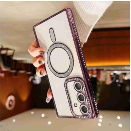 Image of for Samsung Galaxy Glitter Case,Luxury Bling Rhinestone Diamond Plated Bumper Case,MagSafe, Sparkle Camera Lens Protection Clear Back Cover (Purple, for Samsung Galaxy A36 5G)