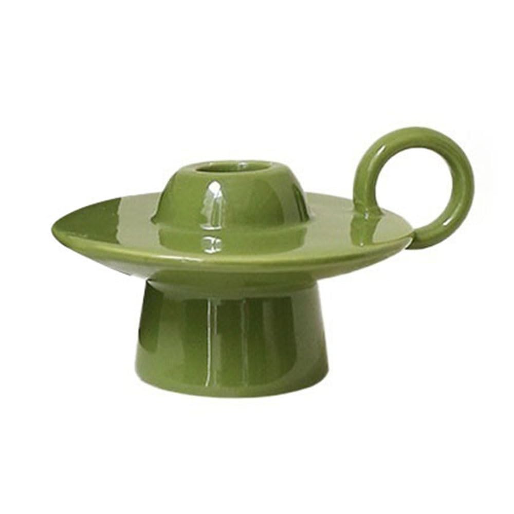 Vintage candle holder Colorful Ceramic Candle Holder with Handle Base Stand for Candlelit Dinners Home Decor(Green)