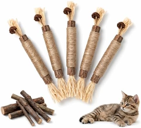 OVIANOR Matatabi Stick Katze 5 Stück, Natürliches Katzenspielzeug, 21CM | Katzen Zahnpflege, Sicher Kausticks für Katzen, Hilft Effektiv Gegen Mundgeruch und Fördert den Spieltrieb