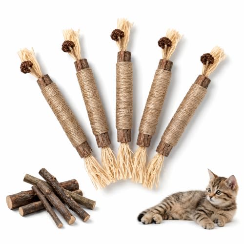 OVIANOR Matatabi Stick Katze 5 Stück, Natürliches Katzenspielzeug, 21CM