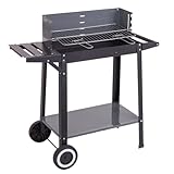 LOLAhome Barbacoa de carbón negra | De 64x38x82cm | Regulable 4 alturas, con bandeja lateral, fácil montaje, fácil guardado | Para 10 comensales | Barbacoa jardín