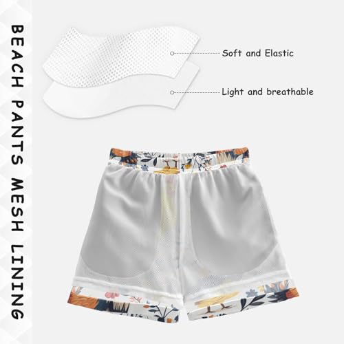 Pigsaly Boys' Swim Board Shorts Yellow Flower Colorful Roosters Boy's Swim Trunks Kids Swimwear 4T4