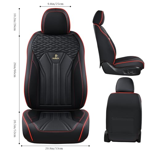 Image of FLORICH Seat Covers for Cars, Waterproof Seat Covers, Leather Car Seat Covers 2 Pack, Universal Seat Cushion Protector for Most Cars Trucks SUV-Black&Red Line