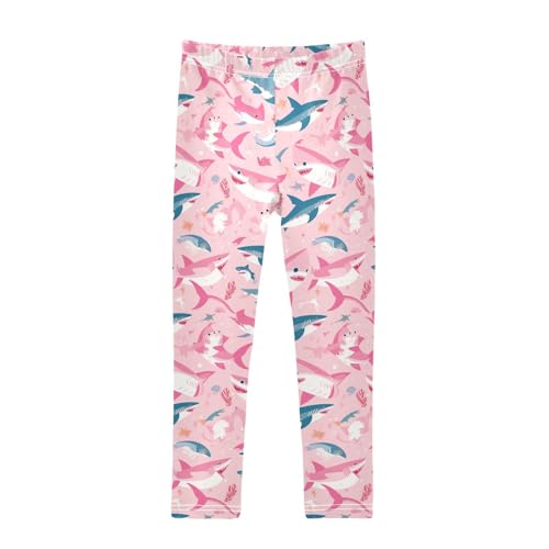 Shark Pink Background Kids Girl's Leggings Stretch Full Length Leg Yoga Pants Gym