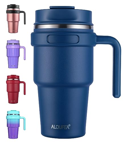 Comparison: Best Thermal Drinking Cups 3 ALOUFEA 20 oz Insulated Coffee Mug Tumbler with Handle, Stainless Steel Travel Mug Tumbler with Lid and Straw,Double Wall Vacuum Leak Proof Ice Coffee Thermal Cup, Navy