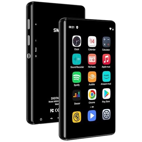 80GB MP3 Player with Bluetooth and WiFi,SWOFY M503Pro MP3 & MP4 Player with Spotify, 4“ Andriod Music Player with Micro SD Card Slot Support Max 512GB Expansion Black Cover