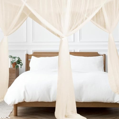 Cortinas para cama con dosel beige de 75x83x94 con tubos de expansión y ganchos 4