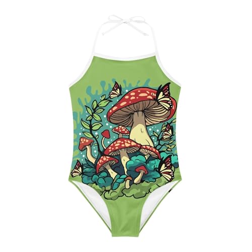 Image of Cute Backless One Piece Swimsuits for Girls Adjustable Halter Strap Bathing Suit Beach Swimwear for Girls