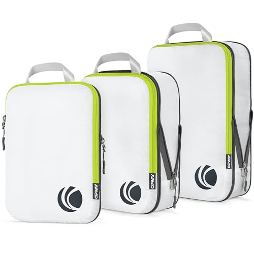 Cipway Lot de 3 cubes de rangement de compression, ultra légers et extensibles pour bagages à main (blanc)