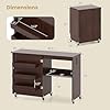 Giantex Folding Sewing Table with Charging Station, Rolling Craft Table with Storage Trays & Shelf, Foldable Sewing Machine Cabinet Desk with Lockable Wheels for Small Spaces (Dark Walnut)