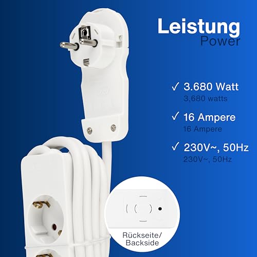 REV Steckdosenleiste - 3-Fach, mit Flachstecker, 2m Kabel, weiß – Ansicht 6