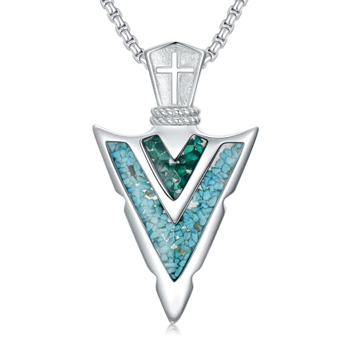 Arrowhead Necklace for Men Women 925 Sterling Silver Turquoise Malachite Celtic/Eye of Horus/Viking Arrow Pendant Amulet Jewelry Gifts Native American Necklace