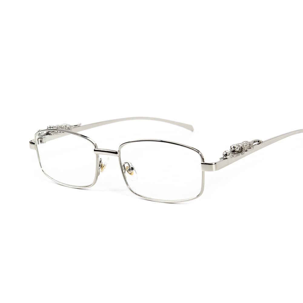 Narrow Rimless Square Silver Metal Wire Frames Vintage Small Unisex Trendy 90’s Hip Hop Retro Luxury Leopard Arms Frameless Glasses Rectangle Designer Clear Lens Eye Glasses For Men And Women