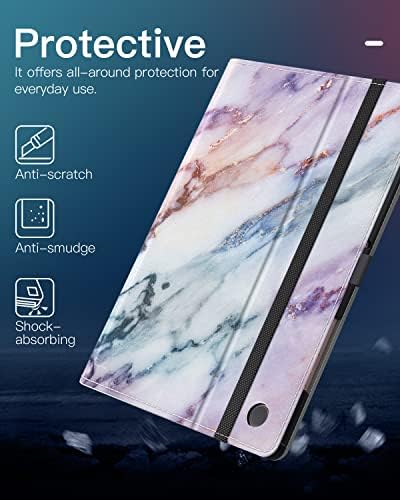 Dadanism Case for Samsung Galaxy Tab A8 10.5 Inch 2022 (SM-X200/X205/X207) with Flexible Hand Strap & Pocket, Multi-Angle Viewing Stand Lightweight Protective Cover, Auto Sleep/Wake, Purple Marble