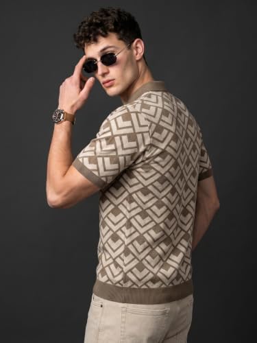 Image of Veirdo Men's Flatknit Printed Half Sleeve Polo T-Shirt with Collared Neck, Loose Comfortable Fit, Casual Style for Office, Travel, (Sizes S to 2XL)