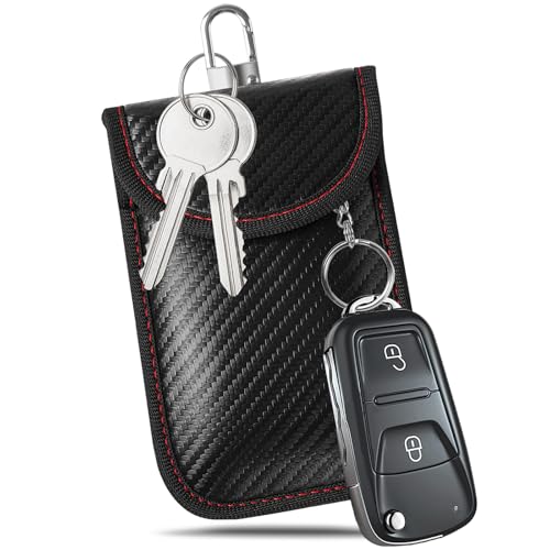 Vancle Auto Keyless Go Schutzhülle, RFID Auto Key Shell mit Schlüsselbund (Rote Linie, M - 15 × 9,6 cm)