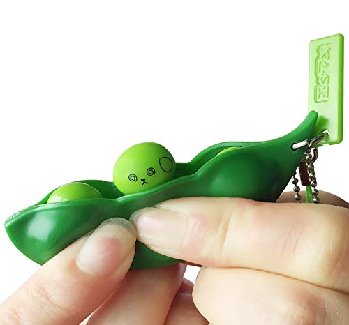 Acerich 3 Pack Edamame Keychain Fidget Toys - Squeeze-a-Bean Puchi Puti Mugen Pea Soybean Toys Gift
