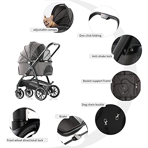 Kenyone Pet Stroller, 3 in 1 Multifunction Pet Travel System 4 Wheels Foldable Aluminum Alloy Frame Carriage for Small… - Image 5