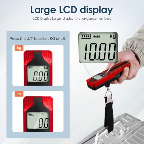 Image of travel inspira Luggage Scale Battery-Free, Travel Essentials, Portable Handheld Digital Suitcase Weight Scale for for Travel Accessories, 110lbs /50kg (Red)