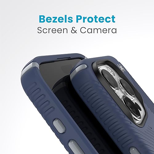 Image of Speck iPhone 15 Pro Case - Built for MagSafe, Drop Protection Grip - Scratch Resistant, Soft Touch, 6.1 Inch Phone Case - Presidio2 Grip Coastal Blue /Dust Grey /White