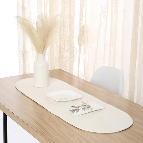 Image of Encasa XO Table Runner for 4 Seater | Handmade Ribbed Style Cotton | 30x91 cm | Off White | for Dining & Center Table