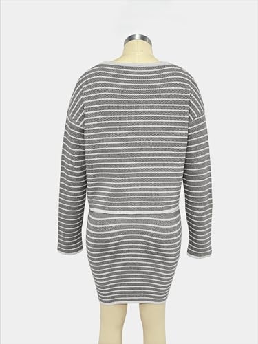 Image of Sumleno Womens 2 Piece Striped Sweater Skirt Sets Trendy Button Down Long Sleeve Knit Cardigan Tops Bodycon Mini Skirt Set