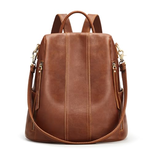 S-ZONE Leather Backpack Purses for Women Antitheft Soft Rucksack Ladies Shoulder Bag Medium