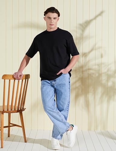 Image of Amazon Brand - Symbol Men Solid Cotton Oversized Round Neck Tshirt | Half Sleeve | Plain (Available in Plus Size)