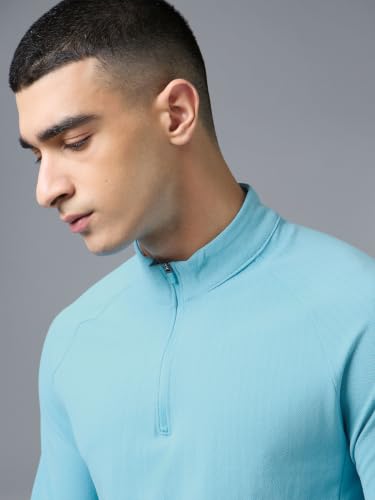 Image of TECHNOSPORT Men's Solid Full Sleeve T-Shirt ELASTOPLUS Quick Dry Slim Fit Mock Neck Sports Tee for Training Layering Casual Wear UPF50+ Anti Odour