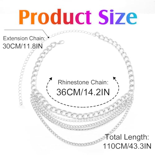 COSYDAYS Rhinestone Waist Chain Belt Silver Layered Belly Chain Fashion Body Chain Jewelry for Women2