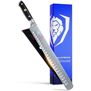 DALSTRONG Slicing Carving Knife – 12″ Granton Edge – Shogun Series – Japanese AUS-10V Super Steel – Damascus – Vacuum Treated – Sheath