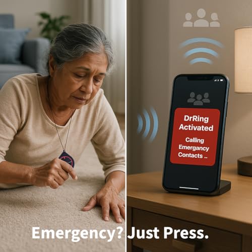 Image of DrRing Wearable SOS Emergency Alert Button for Seniors | Pendant with Whatsapp Alerts | 30-Day Battery | Free 12-Month Subscription | (Android Only)