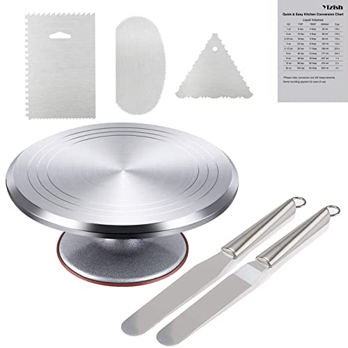Plateau tournant pour le gâteau Alliage d'aluminium, Yizish 12 pouces Plateau à Tarte avec spatule à glaçage en acier inoxydable et lisseur à glaçage