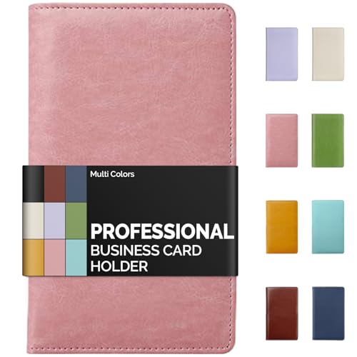 Sooez Leather Professional Business Card Book Holder Organizer 240 Capacity Credit Card Booklet PU Name Cards Holder Storage File for Men Women 7.7x 4.5 x 0.7 Pink