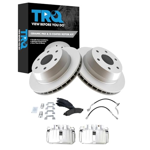 Image of TRQ Rear Brake Pad & Rotor Kit Ceramic Premium G-Coated Compatible with 2002 Chevrolet Silverado 1500 GMC Sierra 1500