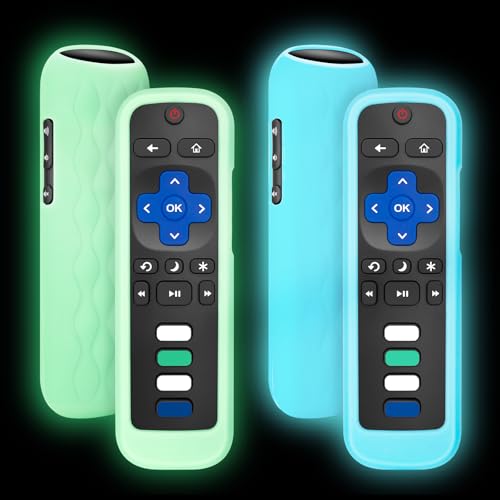 for Roku-Remote-Cover Compatible with All Roku TV Remote Glow in The Dark Silicone Protective Case Blue and Green 2-Pack