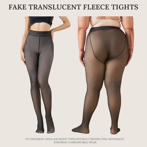 Image of Larmliss Fleece Lined Tights Women Warm Pantyhose Fake Translucent Thick Thermal Skin Sheer Leggings for Winter 2 Pairs