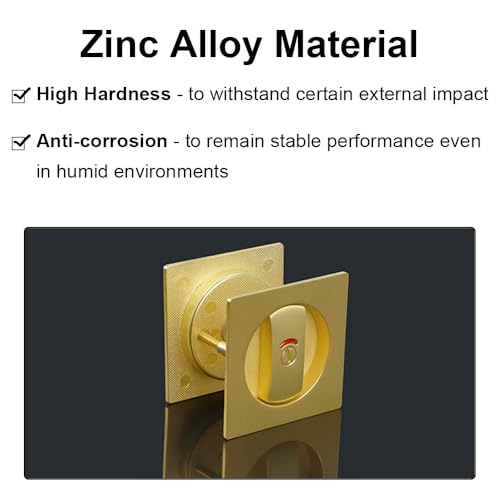 Cerradura deslizante cuadrada para puerta de bolsillo con indicadores codificados por color, diseño de pestillo de gancho doble de aleación de zinc, seguridad para puertas de oficina y hogar (Negro) miniatura 5