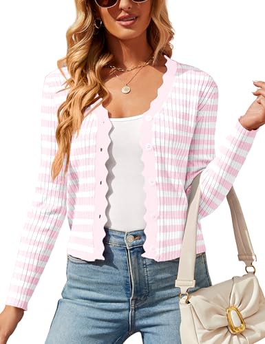 Image of Womens Cropped Cardigan Knit Shrugs for Dresses Tops V Neck Button Down Cardigans Sweaters