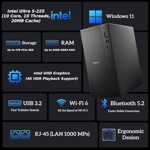 Image of Dell New Optiplex Version, Business Desktop, Intel Ultra 5-225(10 Core, 10 Threads), 32GB DDR5 RAM, 2TB PCIe SSD, Ultra-Quiet Design, Dual 4K Monitor Support, SD Card-Reader, KB & Mouse, Windows 11