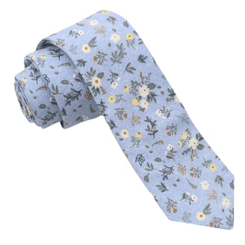 Image of Luckyvestir Ties for Men, Sage Green Cotton Floral Tie 2.76 inch Flower Printed Men's Neckties for Wedding /Groomsmen /Suit /Party