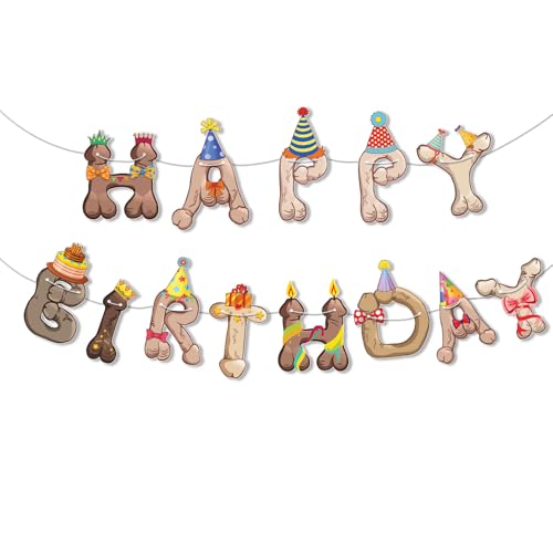 Image of Funny Penis Happy Birthday Banner Garland - Pre-Strung Naughty Adult Birthday Decoration, Hilarious Bachelorette Bachelor Party Decor, Gag Gift, Easy Hang, Reusable