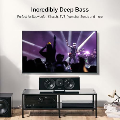 FEMORO Subwoofer Cable 10 ft, Single RCA Cables Dual Shielded Wire Gold Plated Plugs Deep Bass Replacement for SVS Klipsch Yamaha Sub and More to Home Theater Stereo System