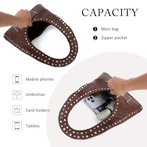 GOKTOW Y2K Studded Hobo Bag - Women PU Leather Vintage Tote Shoulder Purse for Daily Commute4