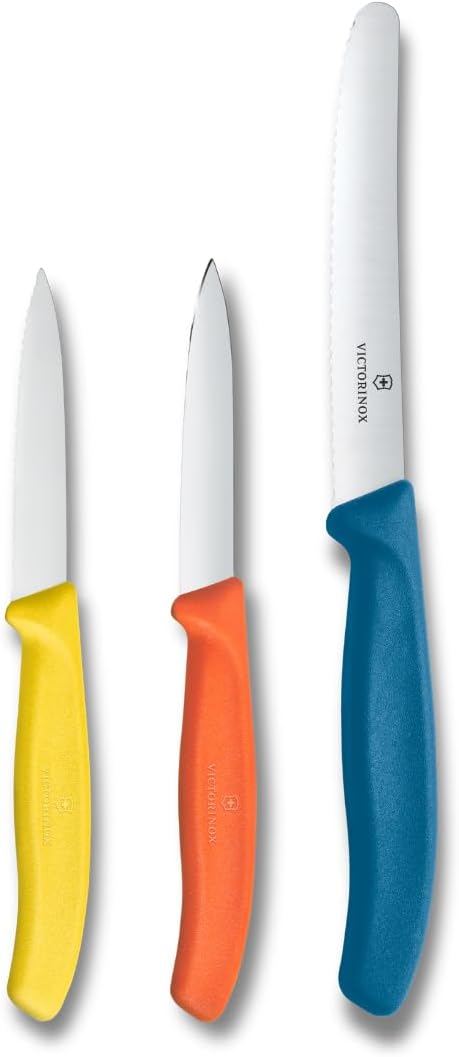 Victorinox Swiss Classic Paring Knife Set 3 Pieces, Straight/Wavy Yellow/Orange/Blue