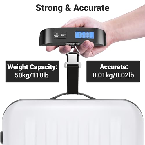 Dr.meter Luggage Scale, Travel Essentials, Digital Backlight LCD Display Handheld Suitcase Scales for Travel Accessories with Rubber Paint, Temperature Sensor 110 Pounds, Battery Included, Black - Thumbnail 5
