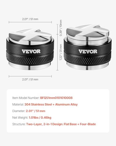 Image of VEVOR Coffee Distributor 51mm, 2-in-1 Adjustable Espresso Distributor with Fan-Shaped Base, Coffee Distributor 304 Stainless Steel with Easy-to-Disassemble Design