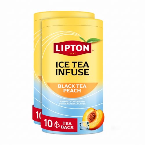Lipton Ice Tea Infuse Black Tea Peach Cold Brew Tea Bags for On-The-Go or At Home - 10 Count (Pack of 2)