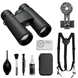 Nikon PROSTAFF P3 10x42 Binoculars Bundled with Harness Strap + Deluxe Cleaning Kit + Smartphone to Binocular Adapter + Microfiber Cleaning Cloth (5 Items)